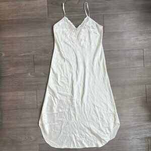 Vtg 90s Val Mode Lingerie Lily Embroidered Bridal V Neck White Slip Dress Size M
